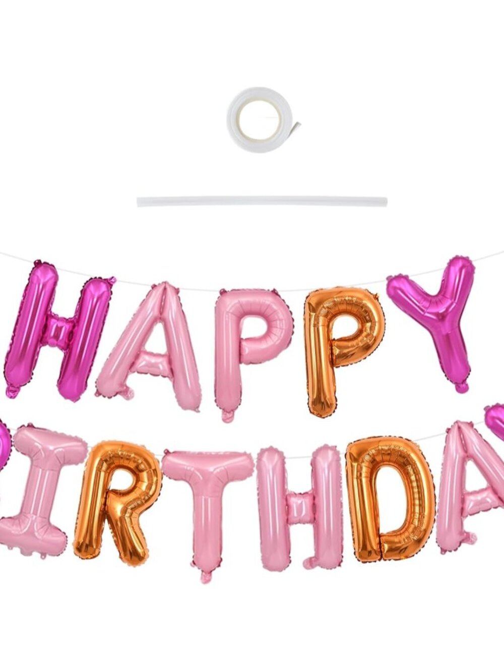 Pink Orange Happy Birthday Balloons Banner Decor for Women Girls
